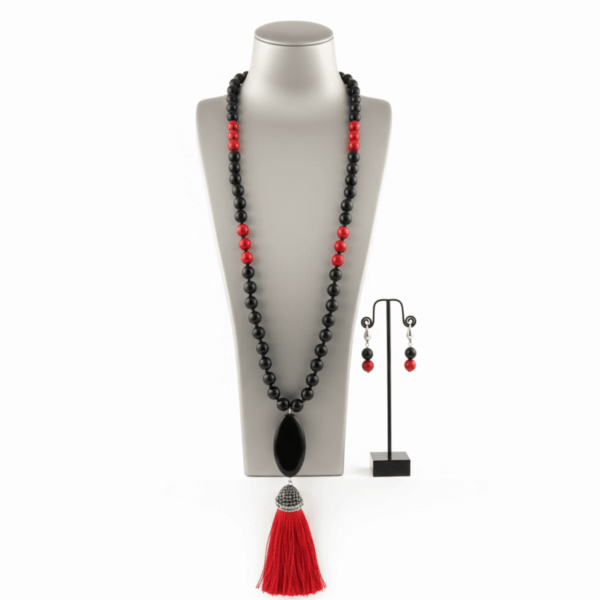 The "Onyx & Scarlet" Tassel Statement Set