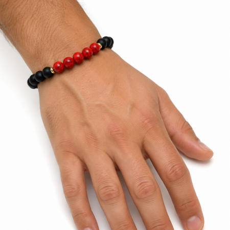 The "Inferno" Red Turquoise & Matte Onyx Adjustable Bracelet