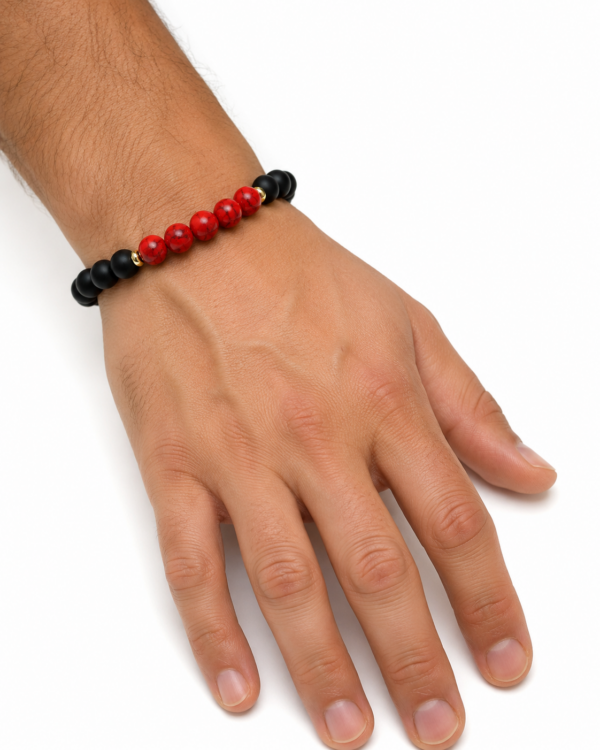 The "Inferno" Red Turquoise & Matte Onyx Adjustable Bracelet