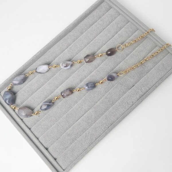 Natural Grey Agate & Gold-Tone Long Necklace