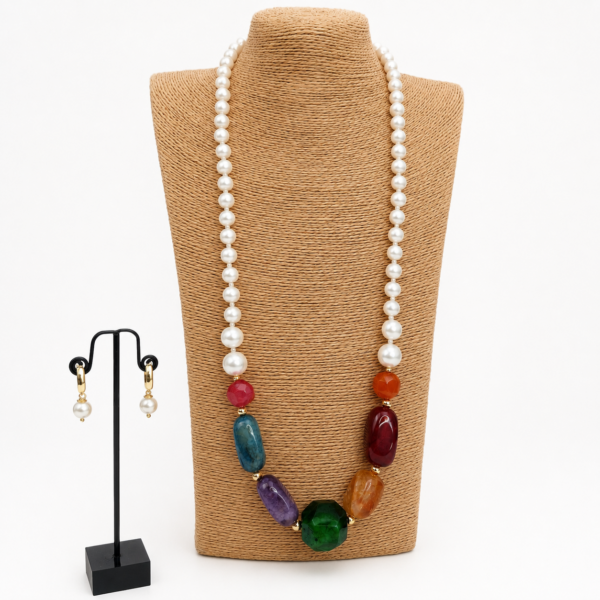 Multi-Gem Pearl Set (Neckpiece & Earrings)